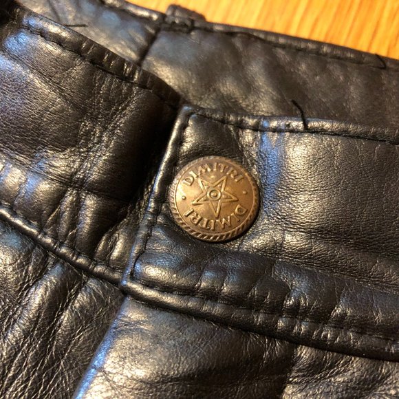 WOMENS VINTAGE DIMITRI BLACK LEATHER PANTS  oversized 24 WAIST - Picture 3 of 6